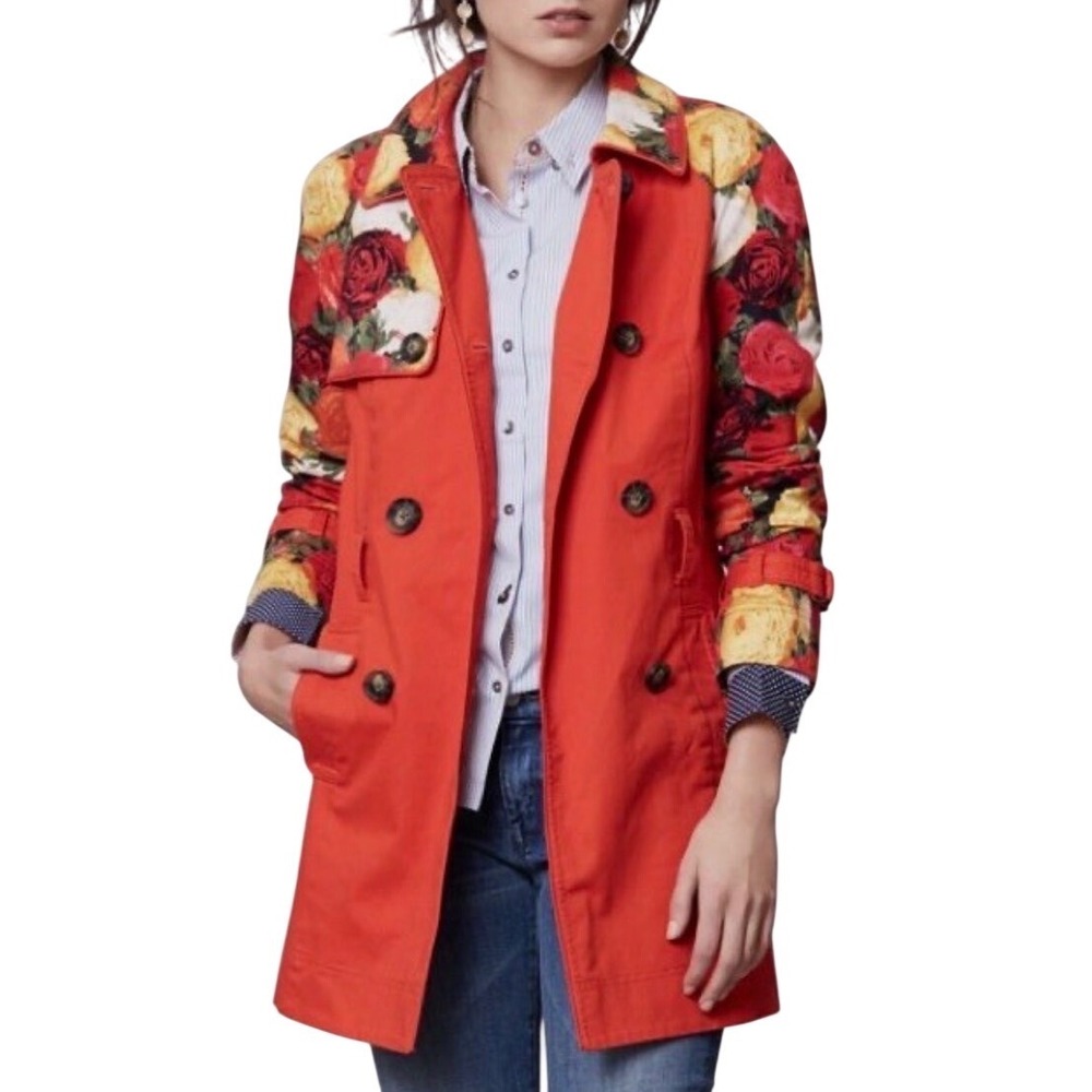 Elevenses  Floral Sleeve Trench Coat Jacket‎ Size 2